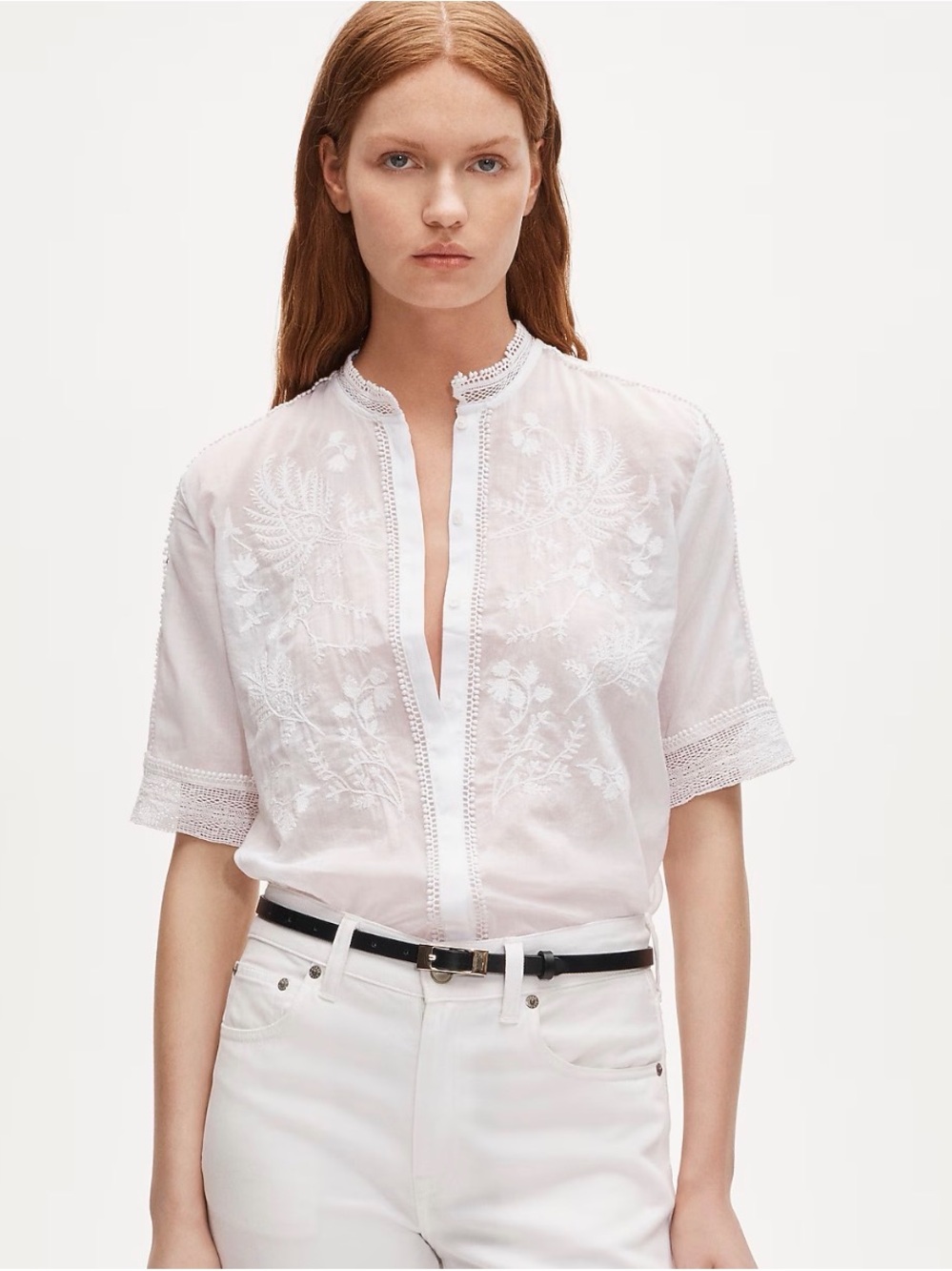 J. Crew Embroidered lace-trim button-up shirt White Sz. 4 Delicate Feminine $148